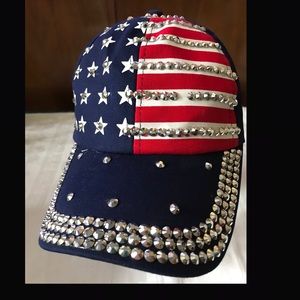 Studded Red White & Blue Studded Baseball Cap